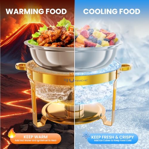 7QT Gold Chafing Dishes for Buffet, 2 Pack Round Chafer Set, alternate view 6