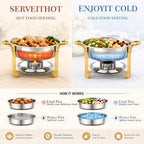7QT Round Chafing Dishes for Buffet, 2 Pack, Gold Accent, alternate view 3