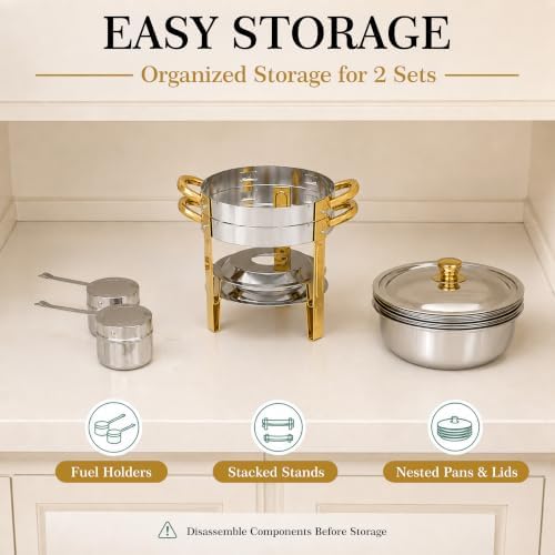 7QT Round Chafing Dishes for Buffet, 2 Pack, Gold Accent, alternate view 5