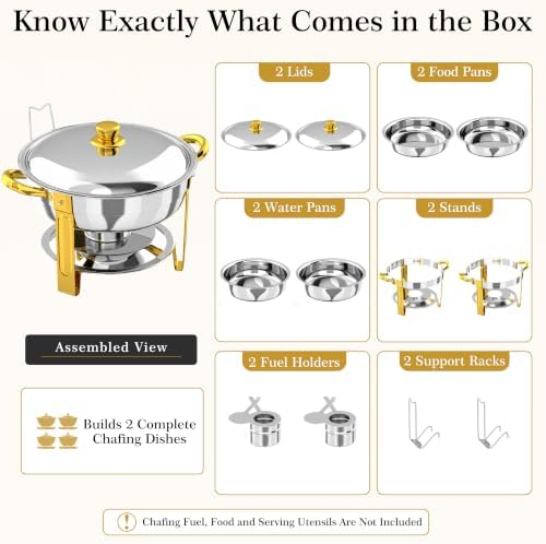 7QT Round Chafing Dishes for Buffet, 2 Pack, Gold Accent, alternate view 6