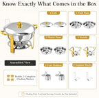7QT Round Chafing Dishes for Buffet, 2 Pack, Gold Accent, alternate view 6