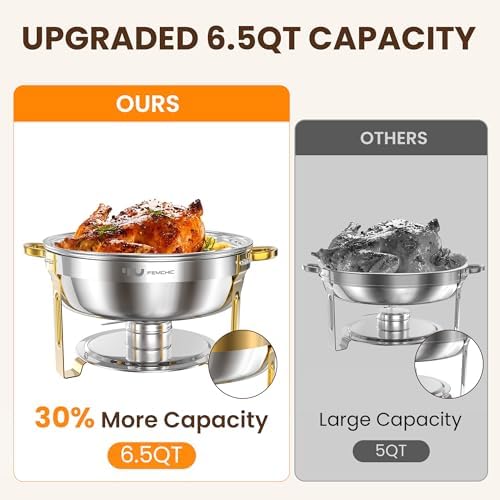 7QT Round Chafing Dishes for Buffet, 2 Pack Gold Chafer Set, alternate view 3