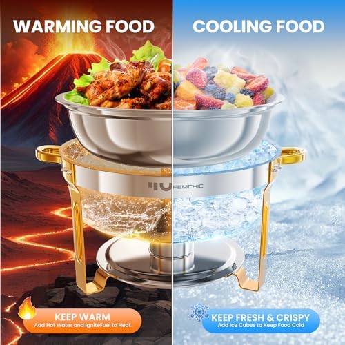 7QT Round Chafing Dishes for Buffet, 2 Pack Gold Chafer Set, alternate view 4