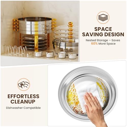 7QT Round Chafing Dishes for Buffet, 2 Pack Gold Chafer Set, alternate view 6