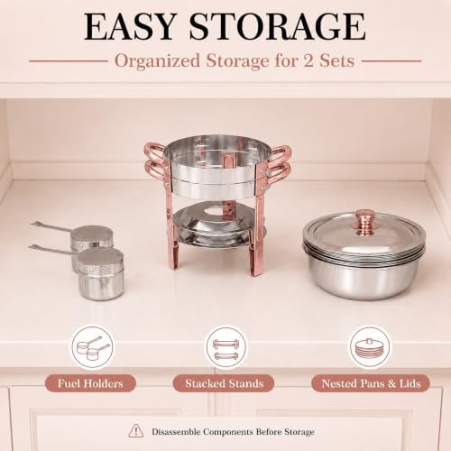 7QT Round Chafing Dishes for Buffet, 2 Pack, Rose Gold Accent, alternate view 5
