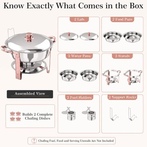 7QT Round Chafing Dishes for Buffet, 2 Pack, Rose Gold Accent, alternate view 6