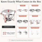 7QT Round Chafing Dishes for Buffet, 2 Pack, Rose Gold Accent, alternate view 6