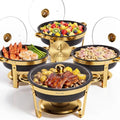 7QT Round Chafing Dishes Set of 4, Black Granite Finish Stainless Steel with Transparent Lids Elegant Buffet