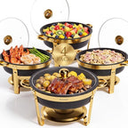 7QT Round Chafing Dishes Set of 4, Black Granite Finish Stainless Steel with Transparent Lids Elegant Buffet