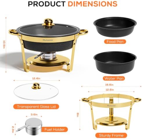 7QT Round Chafing Dishes Set of 4, Black Granite Finish Stainless Steel with Transparent Lids Elegant Buffet, alternate view