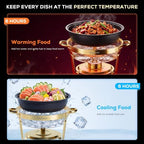 7QT Round Chafing Dishes Set of 4, Black Granite Finish Stainless Steel with Transparent Lids Elegant Buffet, alternate view