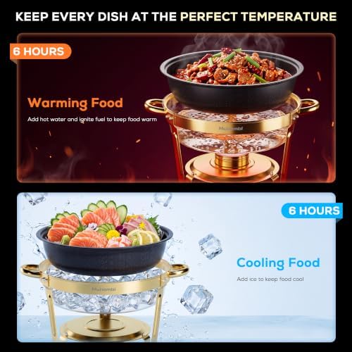 7QT Round Chafing Dishes Set of 4, Black Granite Finish Stainless Steel with Transparent Lids Elegant Buffet, alternate view