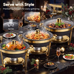 7QT Round Chafing Dishes Set of 4, Black Granite Finish Stainless Steel with Transparent Lids Elegant Buffet, alternate view