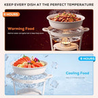 7QT Round Chafing Dishes Set of 4, White Granite Finish Stainless Steel with Transparent Lids Elegant Buffet, alternate view