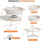 7QT Round Chafing Dishes Set of 4, White Granite Finish Stainless Steel with Transparent Lids Elegant Buffet, alternate view