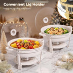7QT Round Chafing Dishes Set of 4, White Granite Finish Stainless Steel with Transparent Lids Elegant Buffet, alternate view