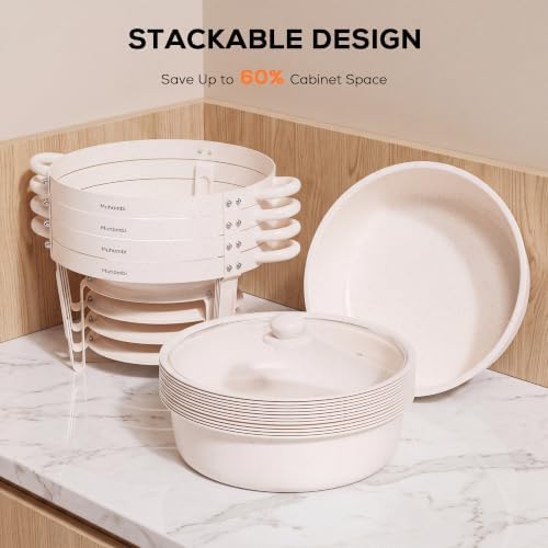 7QT Round Chafing Dishes Set of 4, White Granite Finish Stainless Steel with Transparent Lids Elegant Buffet, alternate view