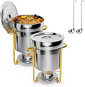 7QT Soup Chafer for Buffet 2 Pack,100% Pre-Installed Stainless Steel Round Soup Warmer with Upgraded Lid Holder
