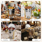 7QT Soup Chafer for Buffet 2 Pack,100% Pre-Installed Stainless Steel Round Soup Warmer with Upgraded Lid Holder, alternate