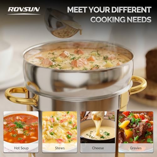 7QT Soup Chafer for Buffet 2 Pack,100% Pre-Installed Stainless Steel Round Soup Warmer with Upgraded Lid Holder, alternate