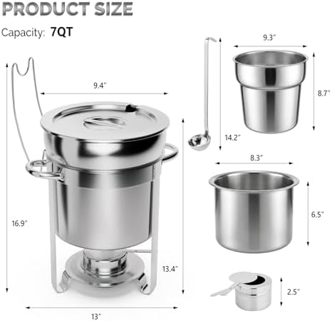 7QT Soup Chafer for Buffet 4 Pack,100% Pre-Installed Stainless Steel Soup Warmer with Upgraded Lid Holder &, alternate view 2
