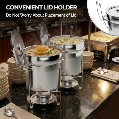 7QT Soup Chafer for Buffet 4 Pack,100% Pre-Installed Stainless Steel Soup Warmer with Upgraded Lid Holder &, alternate view 5