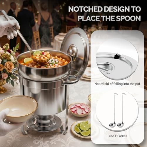 7QT Soup Chafer for Buffet 4 Pack,100% Pre-Installed Stainless Steel Soup Warmer with Upgraded Lid Holder &, alternate view 6
