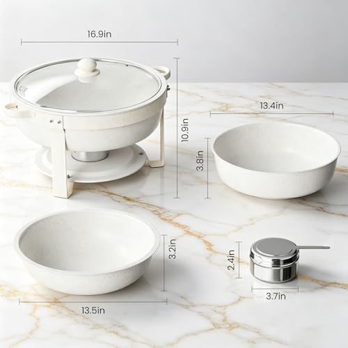 7QT White Chafing Dishes for Buffet, 2 Pack Maifanite-Coated Chafer in White, alternate view 2