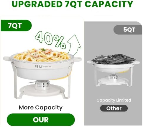 7QT White Chafing Dishes for Buffet, 2 Pack Maifanite-Coated Chafer in White, alternate view 4