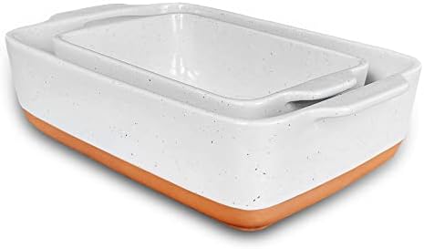 7x11in & Loaf Baking Dishes - Porcelain Casserole & Bakeware, Oven-to-Table, Freezer Safe - Set of 2, White in