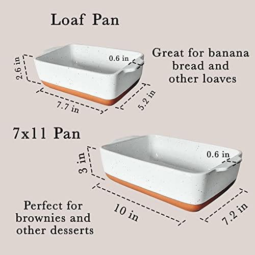 7x11in & Loaf Baking Dishes - Porcelain Casserole & Bakeware, Oven-to-Table, Freezer Safe - Set of 2, White in, alternate