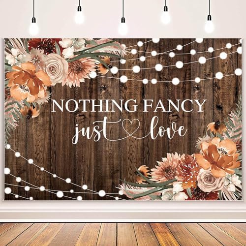 7x5ft Fall Wedding Backdrop Nothing Fancy Just Love Photography Background Rustic Fall Wedding Floral Brown Wood, alternate