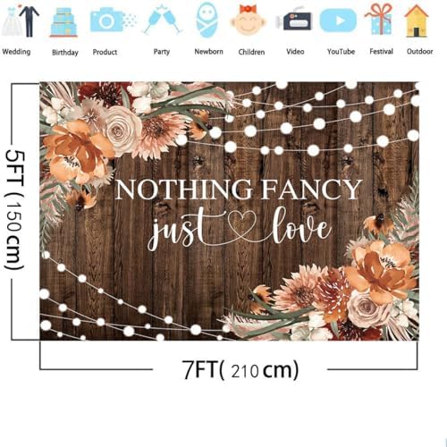 7x5ft Fall Wedding Backdrop Nothing Fancy Just Love Photography Background Rustic Fall Wedding Floral Brown Wood, alternate