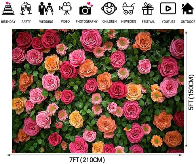 7X5ft Floral Backdrop for Photography Valentine's Day Backdrop Wedding Backdrops Spring Flower Photography, alternate view 6