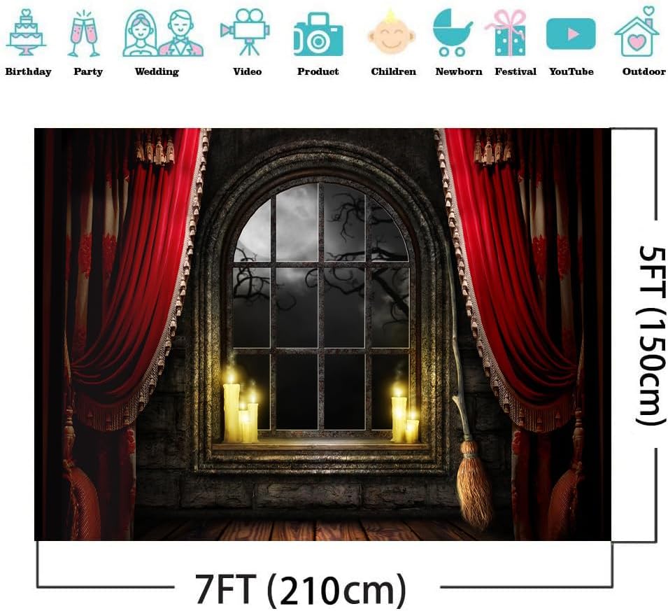 7X5FT Halloween Backdrop Haunted House Background Halloween Party Decoration Banner F82 in 7X5FT in Red, alternate view 2