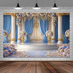 7X5ft Luxurious Blue and White Floral Backdrop for Photography Castle Palace Wedding Party Decortion Elegant, alternate view