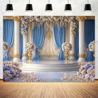 7X5ft Luxurious Blue and White Floral Backdrop for Photography Castle Palace Wedding Party Decortion Elegant, alternate view