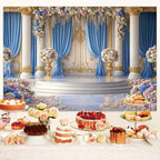 7X5ft Luxurious Blue and White Floral Backdrop for Photography Castle Palace Wedding Party Decortion Elegant, alternate view