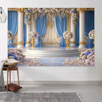 7X5ft Luxurious Blue and White Floral Backdrop for Photography Castle Palace Wedding Party Decortion Elegant, alternate view