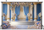 7X5ft Luxurious Blue and White Floral Backdrop for Photography Castle Palace Wedding Party Decortion Elegant, alternate view