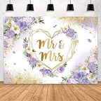 7x5ft Mr & Mrs Backdrop for Bridal Shower Purple and White Floral Photography Background Hearts Geometric Couple
