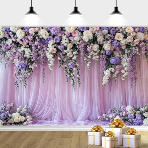 7x5ft Purple Lavender Floral Bridal Backdrop Wedding Flower Photography Backdrop for Girl Portrait Baby Shower, alternate