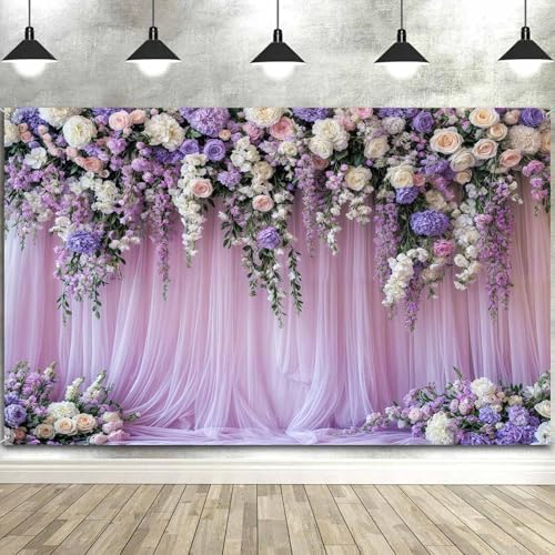 7x5ft Purple Lavender Floral Bridal Backdrop Wedding Flower Photography Backdrop for Girl Portrait Baby Shower, alternate
