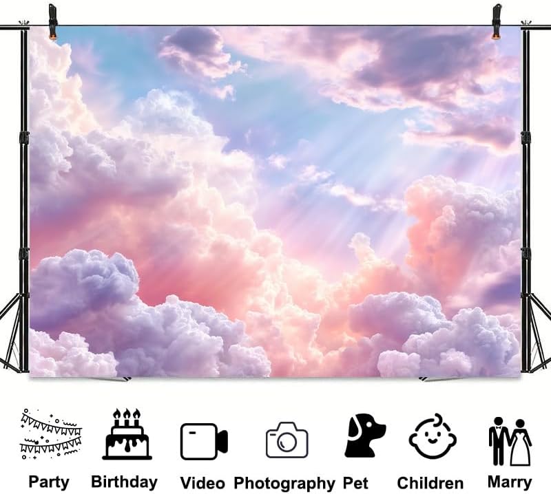 7X5FT Rainbow Cloud Backdrop for Birthday Party Decorations Colorful Sky Girl Birthday Backdrop Background for, alternate
