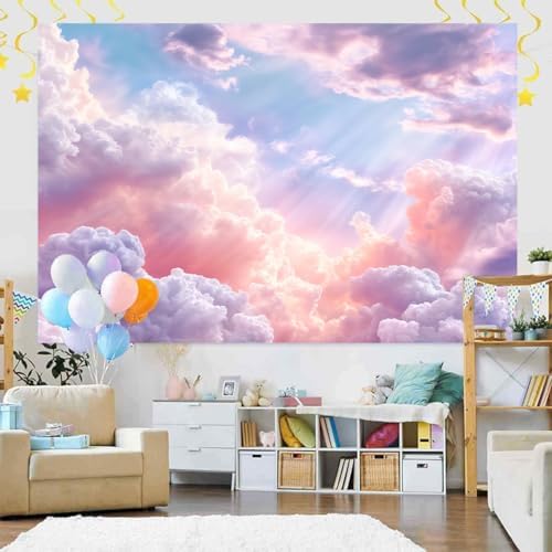 7X5FT Rainbow Cloud Backdrop for Birthday Party Decorations Colorful Sky Girl Birthday Backdrop Background for, alternate