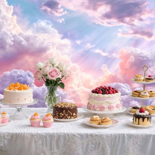 7X5FT Rainbow Cloud Backdrop for Birthday Party Decorations Colorful Sky Girl Birthday Backdrop Background for, alternate