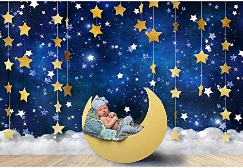 7x5ft Twinkle Little Star Backdrops Navy Blue Gold Stars with Clouds Photography Background for Baby Shower, alternate view 3