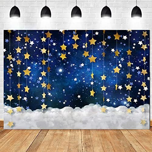 7x5ft Twinkle Little Star Backdrops Navy Blue Gold Stars with Clouds Photography Background for Baby Shower, alternate view 7