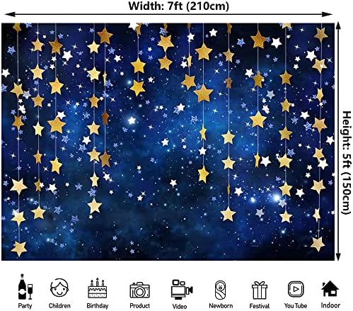 7x5ft Twinkle Twinkle Little Star Backdrops Navy Blue Galaxy Starry Night Gold Stars Photography Background for, alternate