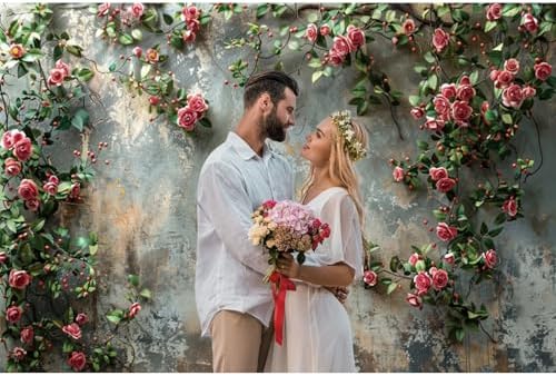 7x5ft Vinyl Old Floral Wall Photography Background Retro Texture Wall Grain Pink Rose Fairytale Birthday, alternate view 2
